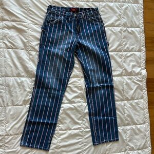 Dickies carpenter red pinstriped blue jeans W27 vintage patriotic wide leg